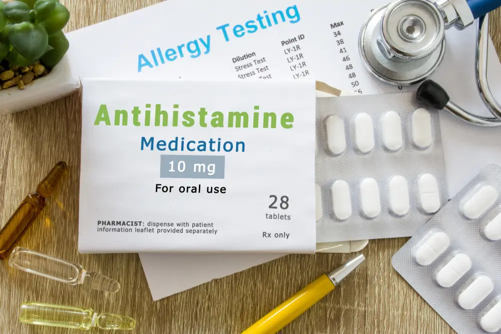 Antihistamine medication or allergy drug concept photo